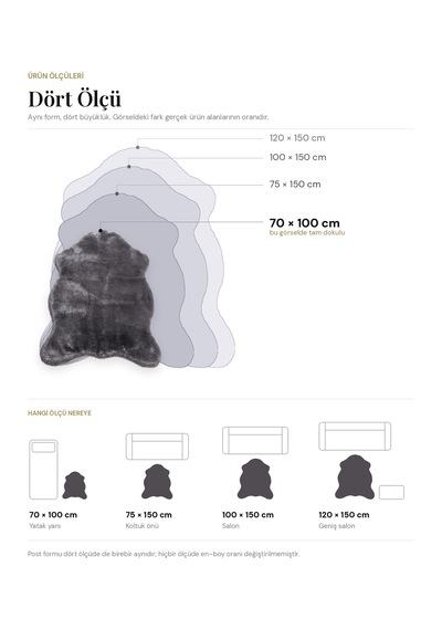 Merplush Peluş Post Halı 100x150 Cm Süet Taban Yumuşak Kürk Görünümlü Yatak Odası Halısı Antrasit Gri