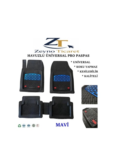 Renault Symbol 2000 4 Cm Derin Havuzlu 5 Parça 3d Universal Oto Paspas Siyah-mavi