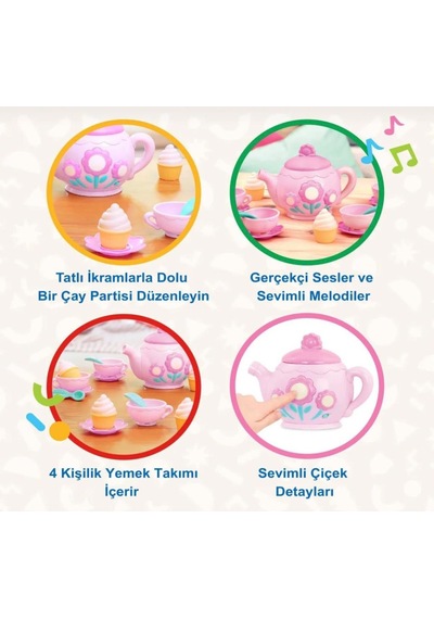 25 Parça Müzikli Çay Partisi Evcilik Oyun Seti Eğitici Ve Eğlenceli Rol Oyunu
