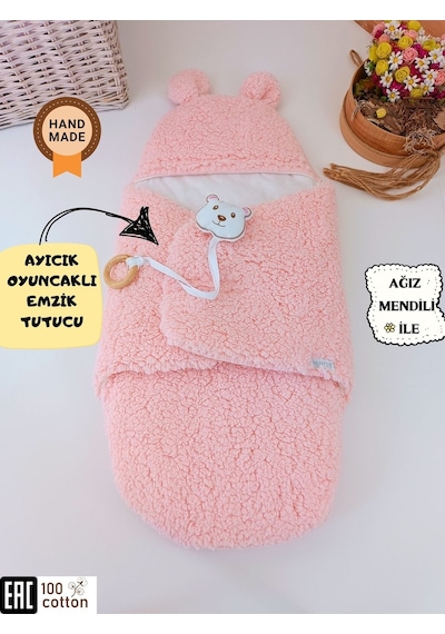 Peluş Bebek Dış Kundağı Oyuncaklı Uyku Tulumu Hastane Çıkışı Hediyelik Sarma Battaniye Pembe