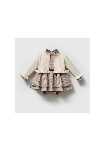 Ministok Amour Alttan Çıtçıtlı Kız Bebek Elbise Ve Hırka Takım Kahverengi
