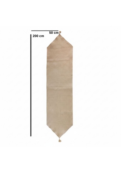 Dyris 50x200 Cm Doğal Jüt Runner Bohem & Rustik Dekoratif Masa Örtüsü, Püskül Detaylı Uzun Runner Acı Kahverengi