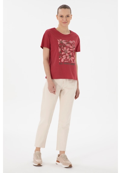 U.S. Polo Assn. Kadın Vişne Desenli Bisiklet Yaka Tişört 50299765-VR223