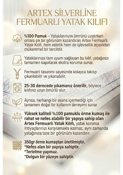 Fermuarlı Yatak Kılıfı 140x200 Koruyucusu %100 Pamuklu Kılıf Özel Üretim Kapitone Çift Kişilik Natural
