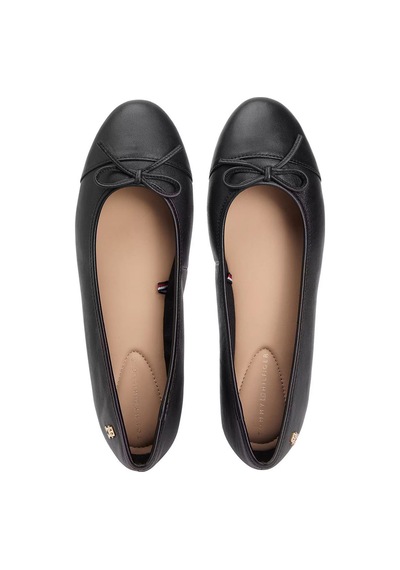 Tommy Hilfiger Kadın Toe Cap Leather Ballerina Shoes - Siyah Triple Black Tommy Hilfiger Kadın Toe Cap Leather Ballerina Shoes - Siyah Triple Black
