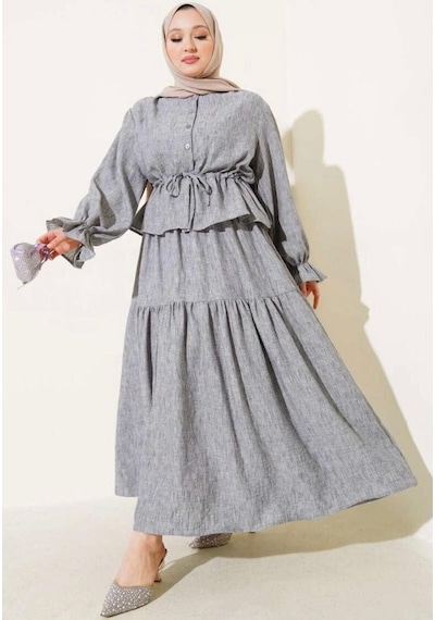 Lovie Moda Kadın Bel Büzgülü Takım Gri
