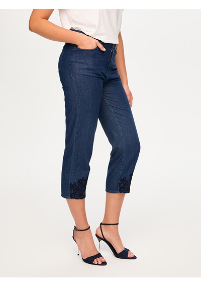Faik Sönmez Paçası Nakış Detaylı Straıght Fıt Liyoselli Jean Capri S26jcp003 Us26jcp00327 İndigo