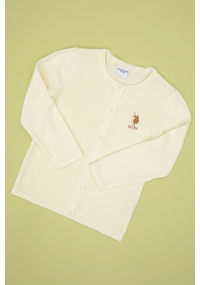 U.S. Polo Assn. Kız Çocuk Krem Düğmeli Bisiklet Yaka Triko Hırka 50316292-VR256