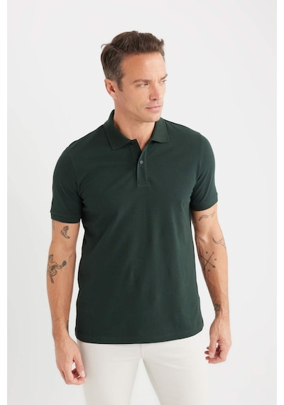 DeFacto %100 Pamuk Regular Fit Polo Yaka Kısa Kollu Basic Düz Pike Kumaş Tişört C1293AX25SPGN1214