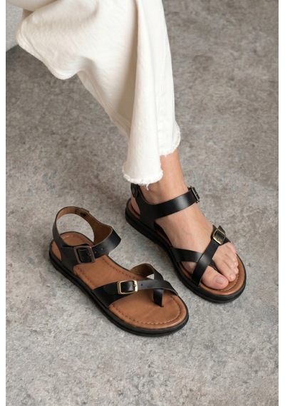 Giamgia Store Kadın Siyah Parmak Arası Düz Sandalet-2407