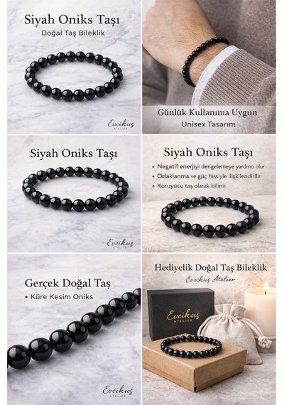 Evcikuş Oniks Doğal Taş Bileklik Erkek Bileklik 8 Mm Mat Siyah
