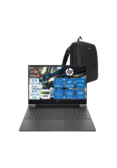 HP Victus Gaming WBX9U9EAF36 R7-7445HS 128 GB 256 GB SSD RTX RTX4050 6 GB 15 6"Dos FHD Dizüstü Bilgisayar + Zetta Çanta