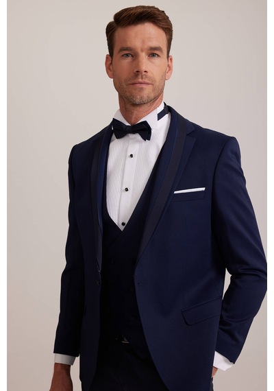 Ysf Erkek Açık Mavi Slim Fit Yelekli Şal Yaka Damatlık