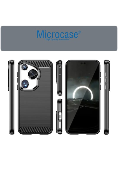 Microcase Huawei Pura 70 Ultra Brushed Carbon Fiber Silikon Kılıf - Siyah Al3332