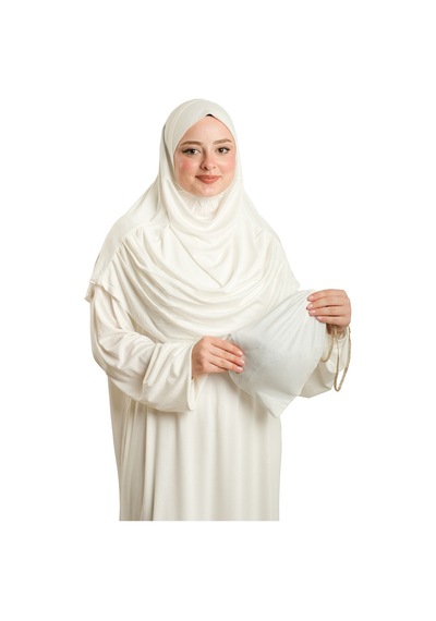 Hürrem Bone Krem 2 Parça Namaz Elbisesi Viskon Düz 2504 40 Krem