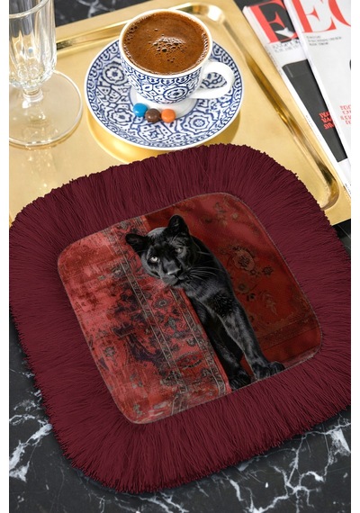 Lüks Panther Saçaklı Sunum Peçetesi - Asil Kedi Temalı Bohem Bordo Desenli Kahve Sunum Mendili Buzlu Deniz Gece Lüks Panther Saçaklı Sunum Peçetesi - Asil Kedi Temalı Bohem Bordo Desenli Kahve Sunum Mendili Buzlu Deniz Gece