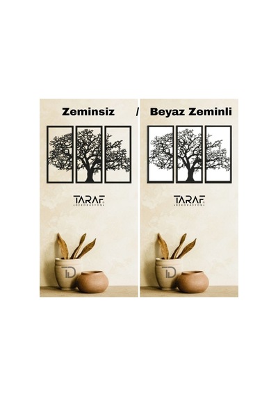 3 Parça Ağaç Tablo Lazer Kesim Dekoratif Tablo 42x62 Siyah Beyaz
