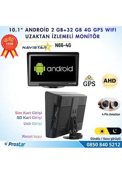 4g Uzaktan İzlemeli 4 Kanal Ahd 720p Android Wifi, Gps, Bluetooth 2 Gb + 32 Gb Ve 512 Gb Sd Kart Destekli Monitör