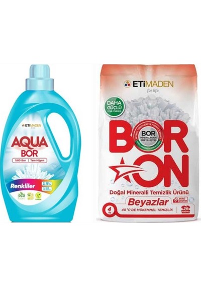 Aquabor Sıvı Çamaşır Deterjanı Renkliler İçin 33 Yıkama + Boron Toz 4 Kg Beyazlar İçin 26 Yıkama Diğer