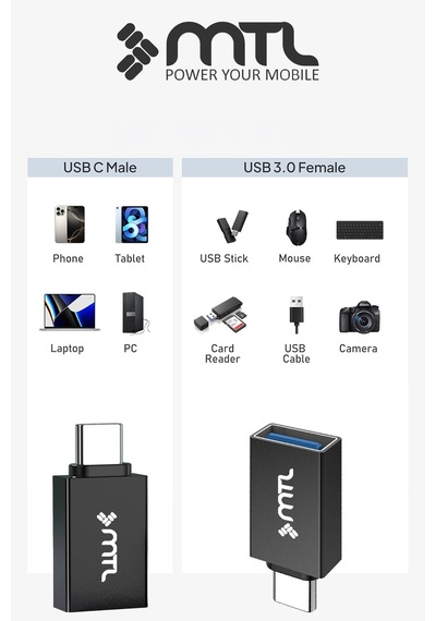Type-c To Usb 3.0 Otg Çeviri Adaptör - Yüksek Hızlı Veri Ve Çevre Birimi Bağlantısı Mt5210