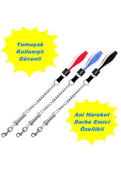 Kuvvetli Büyük Irk İçin Soft Darbe Emici Yaylı Köpek Gezdirme Tasması 4mm-64 Cm Mavi