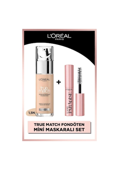 L'Oréal Paris True Match Bakım Yapan Fondöten - 1.5n Nötr Alt Ton & Mini Paradise Maskara 4.7 Ml pkttmbybnnmpm-9943