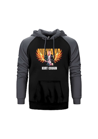 Nirvana Kurt Cobain Guitar Angel Gri Renk Reglan Kol Kapşonlu Sweatshirt Gri