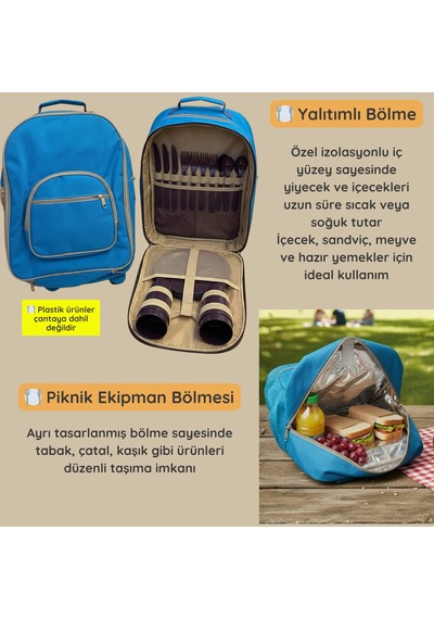 Termal Piknik Sırt Çantası 20 Lt İzolasyonlu Bölmeli Outdoor & Kamp Çantası-309 Mavi