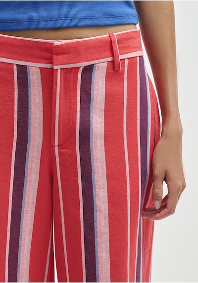Mavi - Çizgili Mavi Pantolon 1011051-90772 Kırmızı
