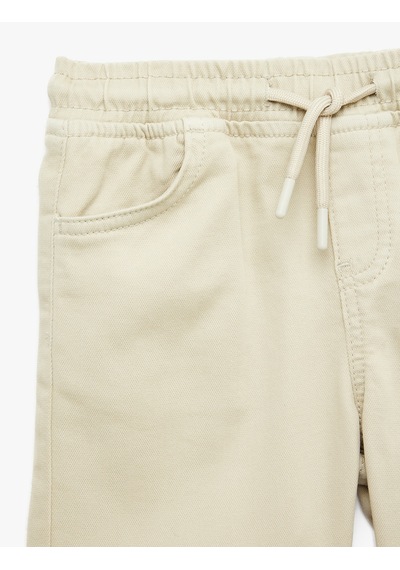 Koton Beli Bağcıklı Lastikli Slim Fit Denim Şort Taş 6skb40058td
