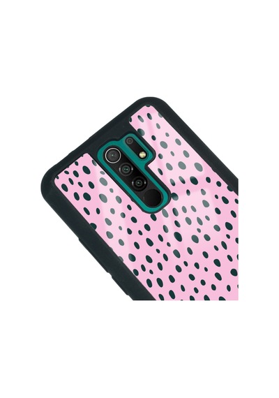 Xiaomi Redmi 9 Pembe Benek Tasarımlı Glossy Telefon Kılıfı Siyah