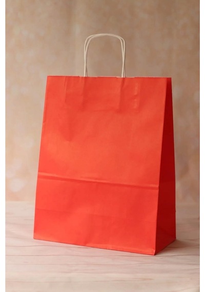 Büküm Saplı Kraft Kağıt Çanta Karton Hediyelik Poşet Torba Kırmızı 2 x 25'li 18 x 24 CM
