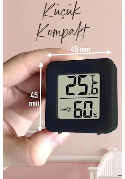 Mini Lcd Dijital Sıcaklık Nem Ölçer Termometre Higrometre - Duvara Takılabilir Siyah