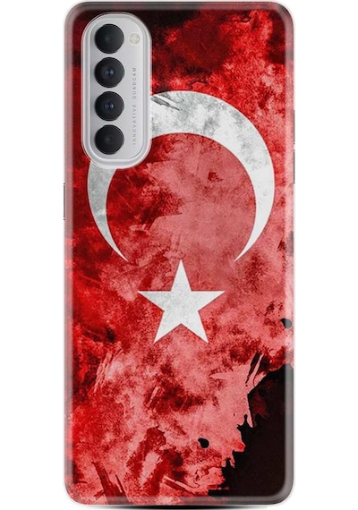 Oppo Reno 4 Pro Kilif Desenli Silikon Sanli Türk Bayragi 478478569