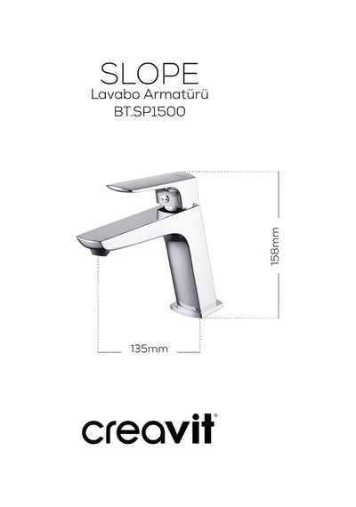 Creavit Slope Lavabo Banyo Eviye Bataryası 3'lü Set SP1500-SP2500-SP8502 Krom