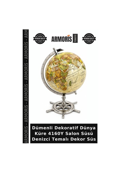 Dümenli Dekoratif Dünya Küre 4160y Salon Süsü Denizci Temalı Dekor Süs Çok Renkli