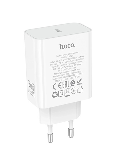 Hoco. C162a 40w Pd Destekli Type-c Tek Port Eu Şarj Adaptörü - Beyaz