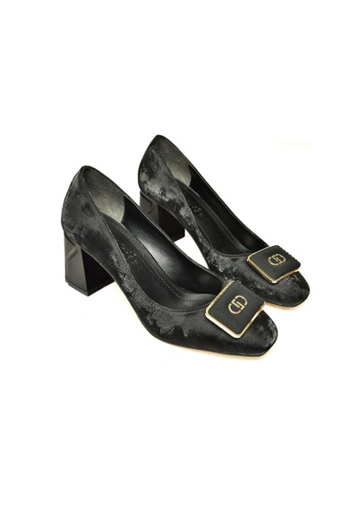 Fox Shoes U820954404 Siyah Kumaş Kalın Topuklu Kadın Ayakkabı Siyah