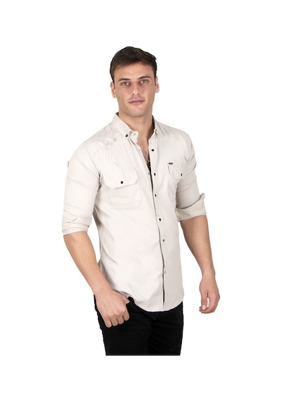 Deepsea Erkek Bej Fitilli Çıtçıtlı Kot Gömlek 300421 Bej