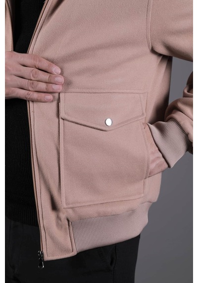 Ohepmoda Torba Cepli Ribanalı Erkek Kaşe Kaban Mont Camel
