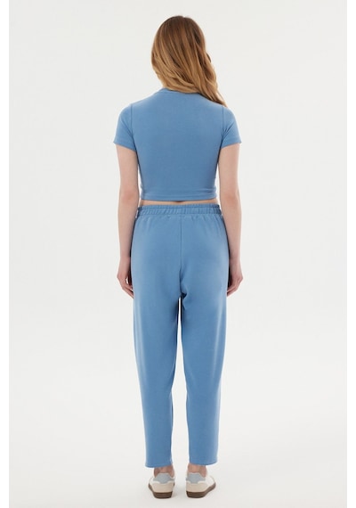Hiccup Yuvarlak Yaka Temel Crop Top Mavi