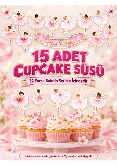 Hiras Dizayn Balerin Doğum Günü Süs Seti 32 Parça Banner Pasta Cupcake Standart