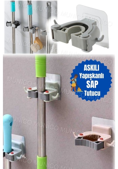 Yapışkanlı Çok Amaçlı Kancalar Duvara Monte Paspas Organizatör Tutucu Raf Fırça Süpürge Askısı Banyo Diğer