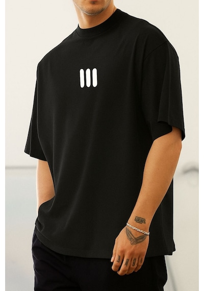 3 Çizgi Baskılı Unisex Tshırt Q6 SIYAH