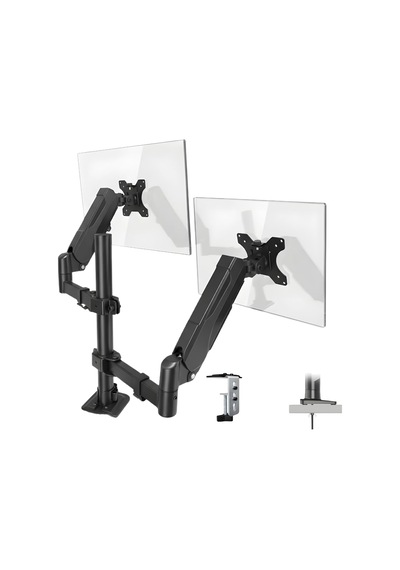 17 32 İnç Amortisörlü Çiftli Pivot Monitör Kolu, Gazlı Yaylı, 2 9 Kg, Çift Montaj Seçeneği Sıkıştırma Ve Vidalama, 360 Döner, Vesa Uyumlu Stant, M01, Siyah