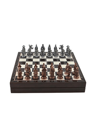 Gifthome Büyük Boy Metal Osmanlı-bizans Satranç Tk. Antik Ve Ceviz Desenli Sandıklı Mdf Tahtası 36x36 Cm.