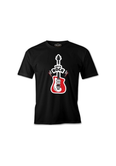 Let's Rock Red Guitar Siyah Erkek Tshirt 001