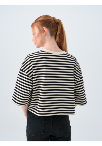 Loose Crop Kadın Tshirt K.kol Siyah