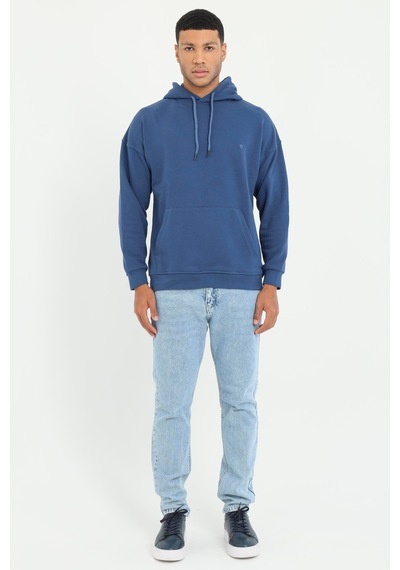 Dufy Erkek Regular Fit Kapüşonlu Açık Lacivert Sweatshirt-19460 A.lacivert