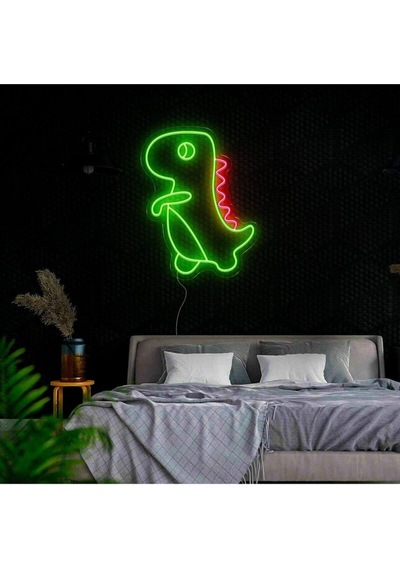 Dinozor Figürlü Neon Tabela Yeşil